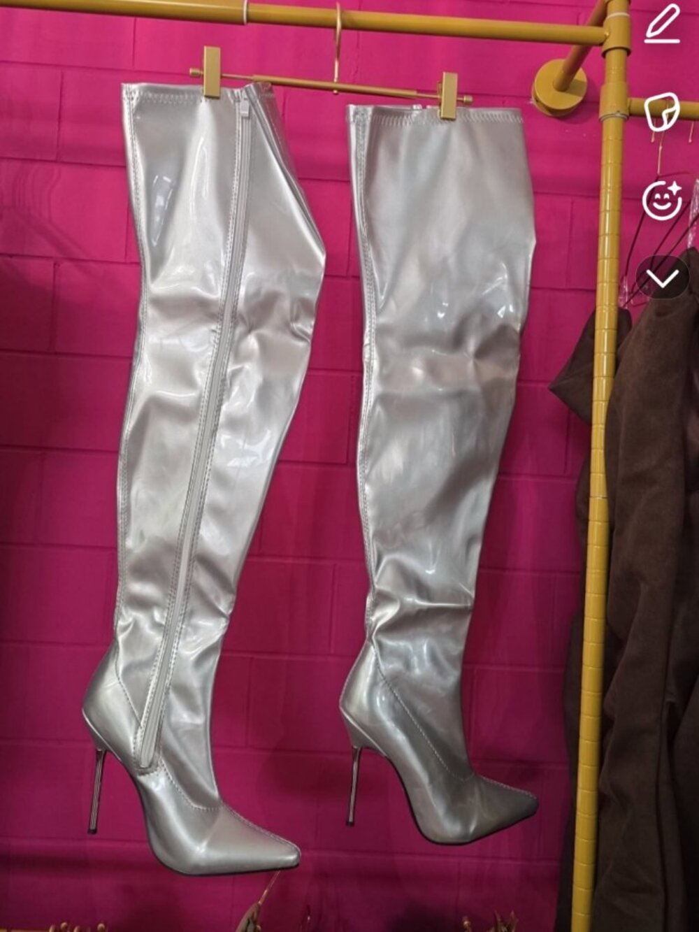 NEW Silver Metallic Thigh High Stiletto Boots